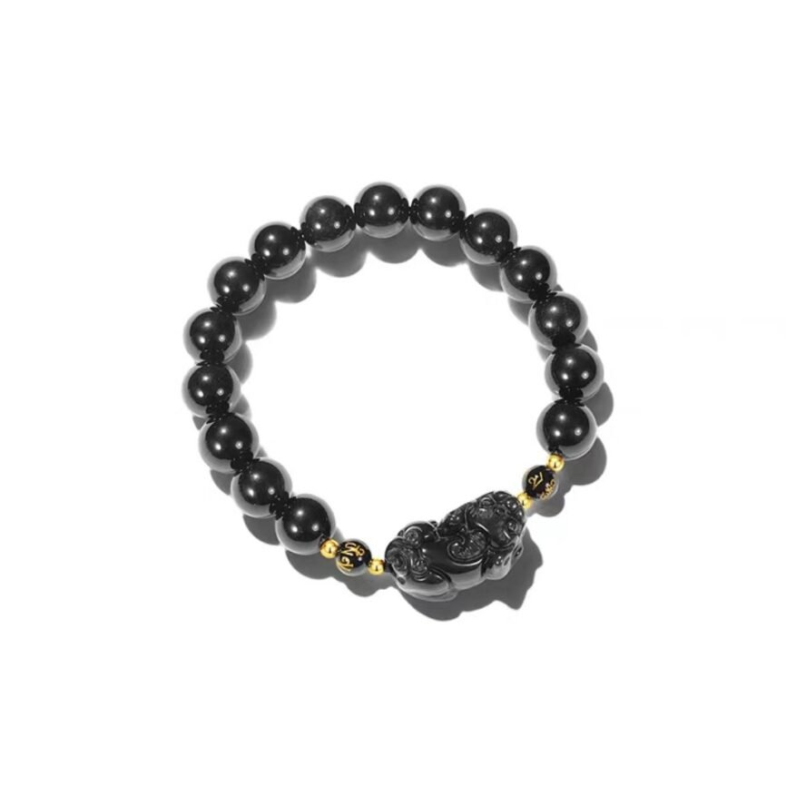 Blue Celestial Fortune Piyao crystal bangle bracelet with wealth charm.