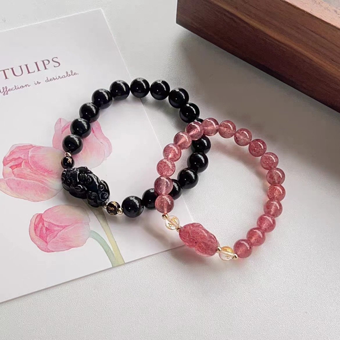 Blue Celestial Fortune Piyao crystal bangle bracelet with wealth charm.