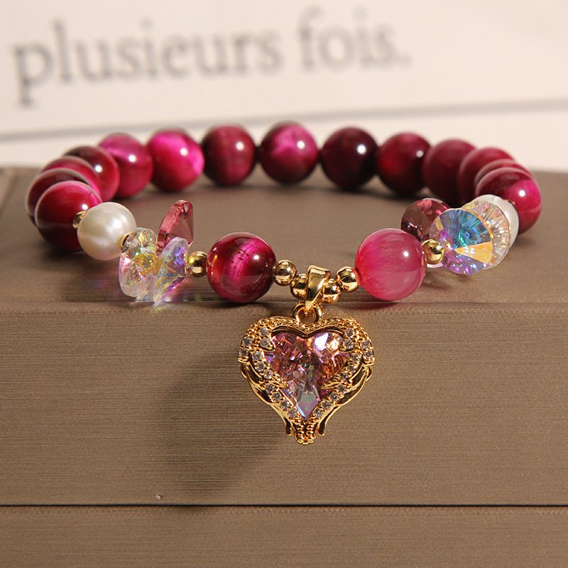 Crimson Blazing Tiger's Eye crystal pendant with fiery Chinese charm.