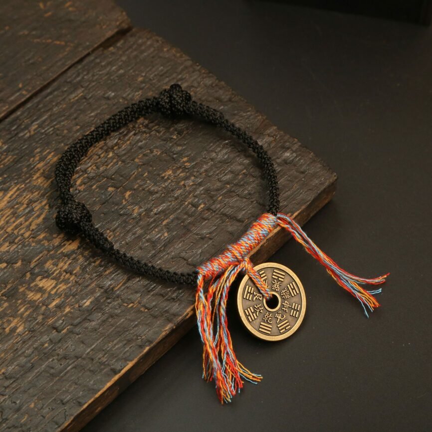 Crimson Veil Mountain Spirit bangle bracelet with charm, blue variant.