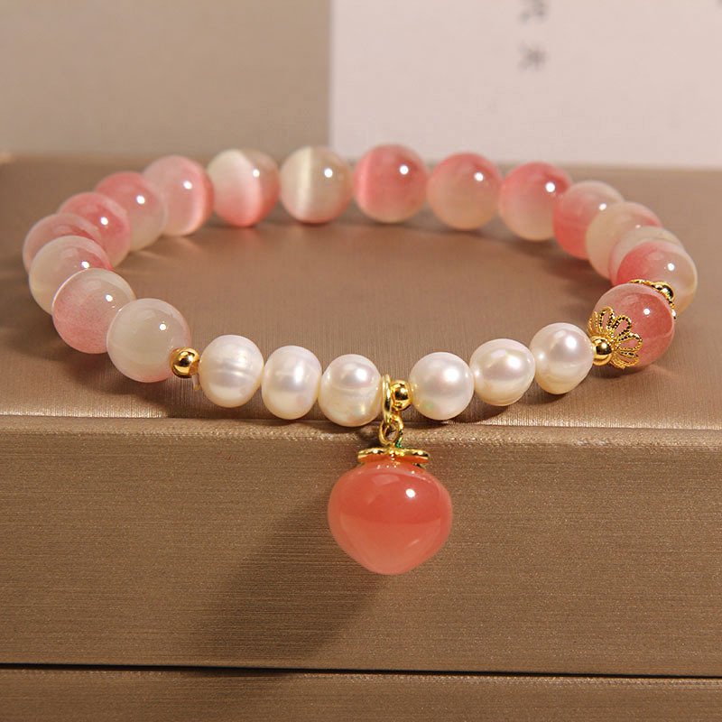 Blazing Peach charm bracelet with fiery ancient Chinese elegance, artisan jewelry.