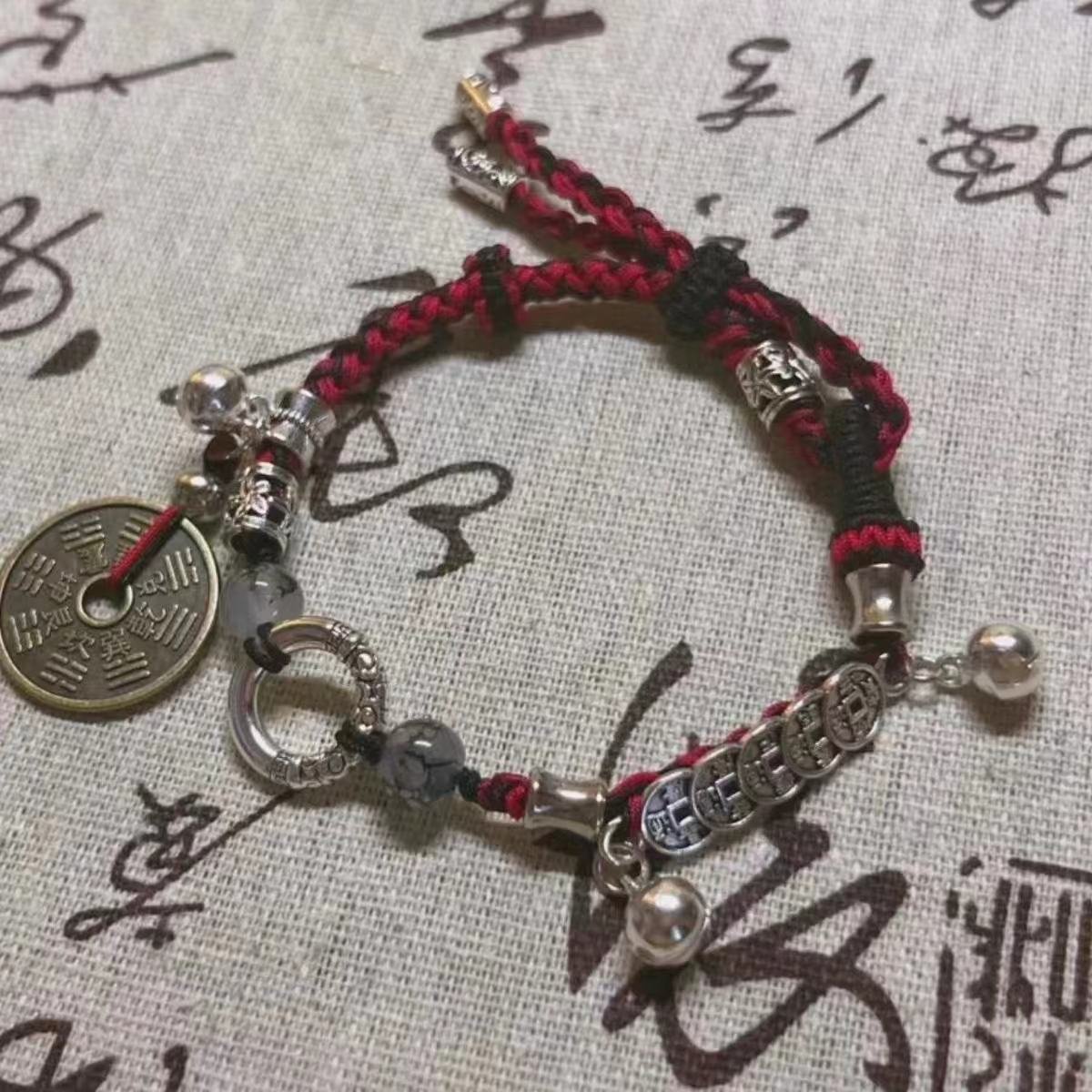 Blue celestial harmony guardian cord bangle bracelet with charm, wards off evil.