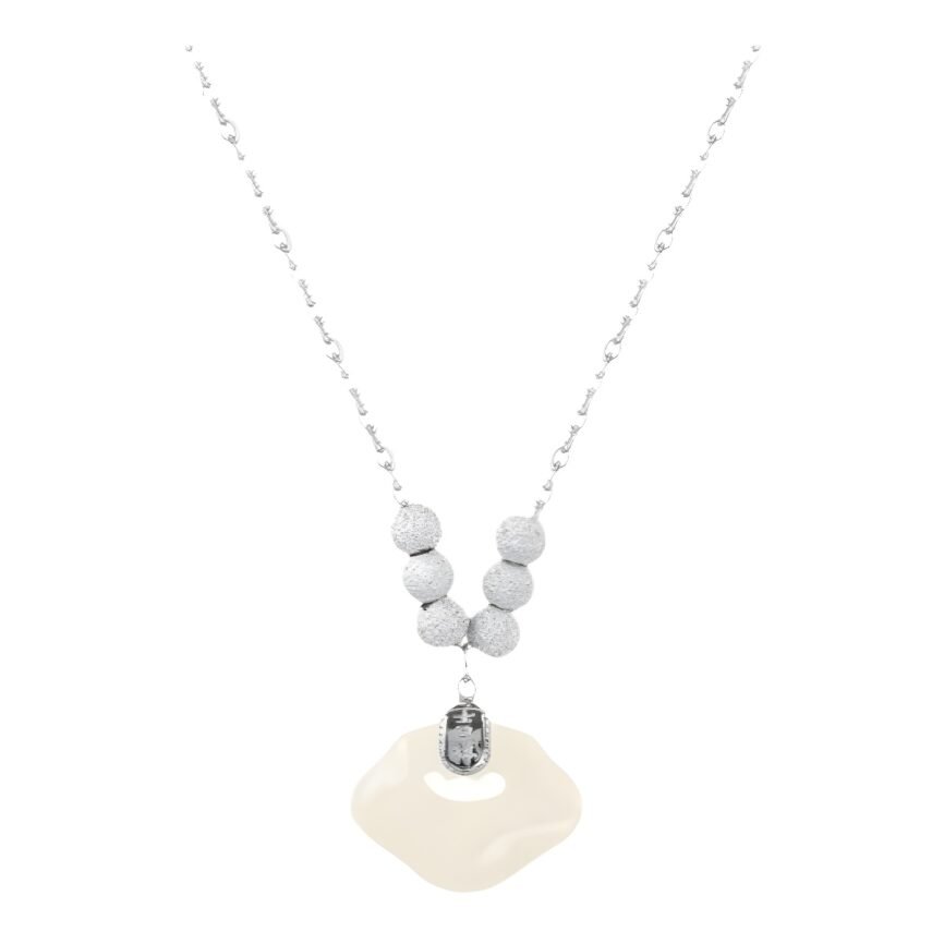Silver Lunar Radiance Hetian Jade Pendant with artisan craftsmanship.