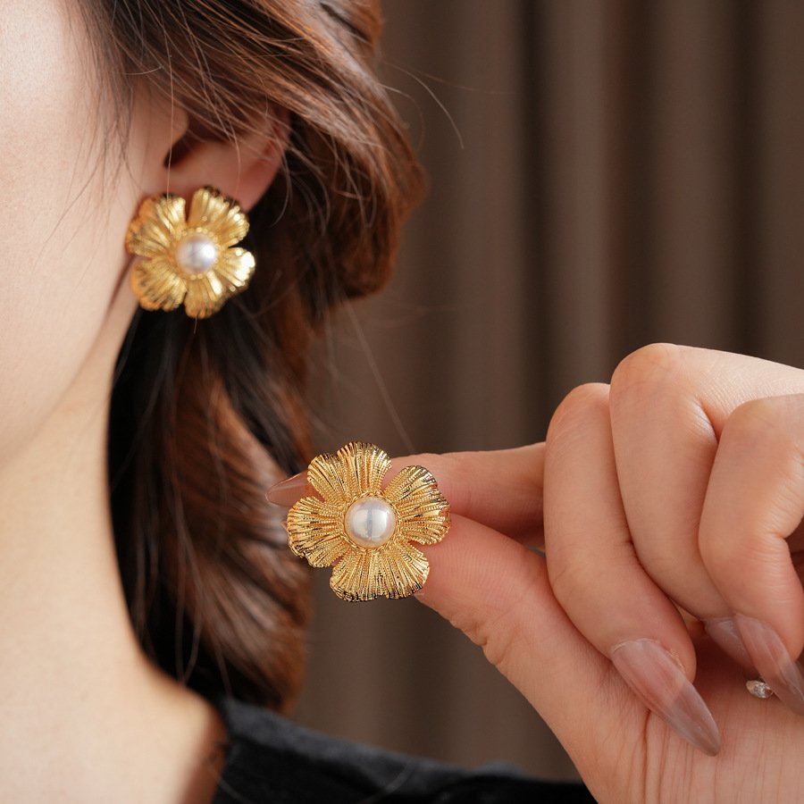 Celestial Pearl Aurum Earrings with radiant metal essence for harmony.