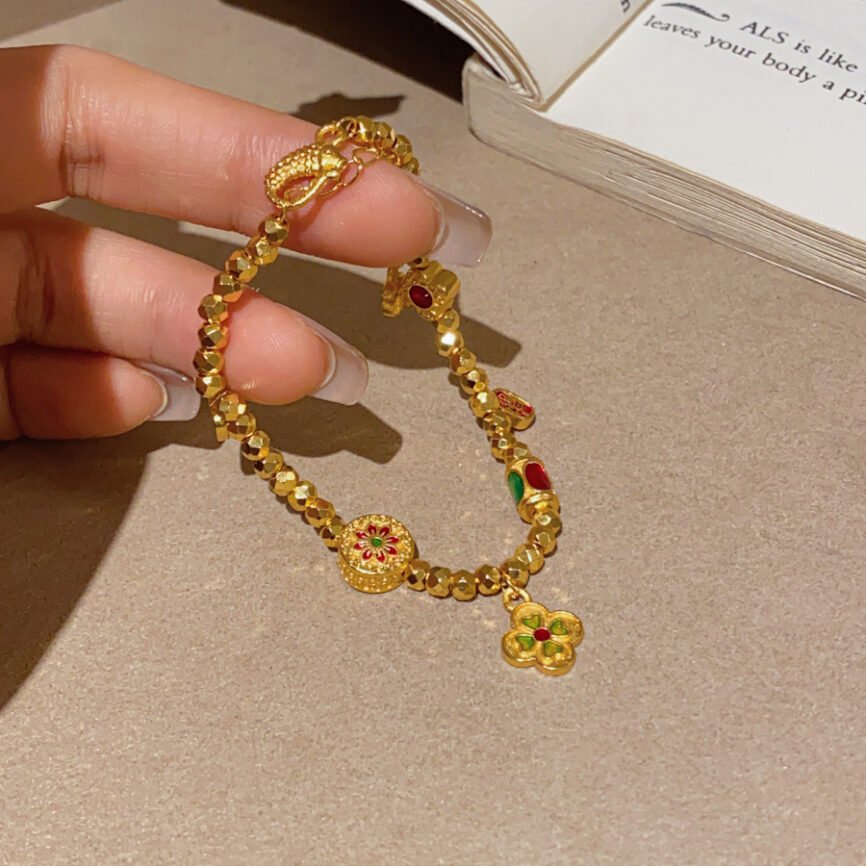 Golden Blossom Mystic Chain bracelet with radiant metal essence, gold bangle bracelets.