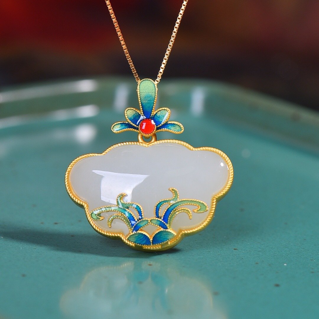 Silver Harmony artisan pendant with Hetian jade charm, ancient Chinese metal design.