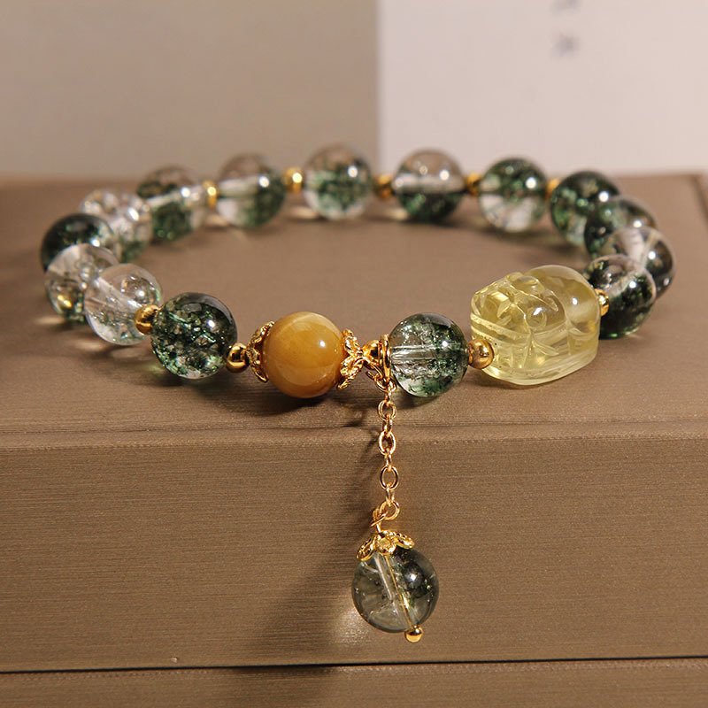 Verdant wood Pixiu bangle bracelet for wealth and protection.