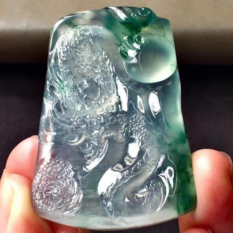 Hetian jade dragon charm, artisan jewelry with verdant detailing.