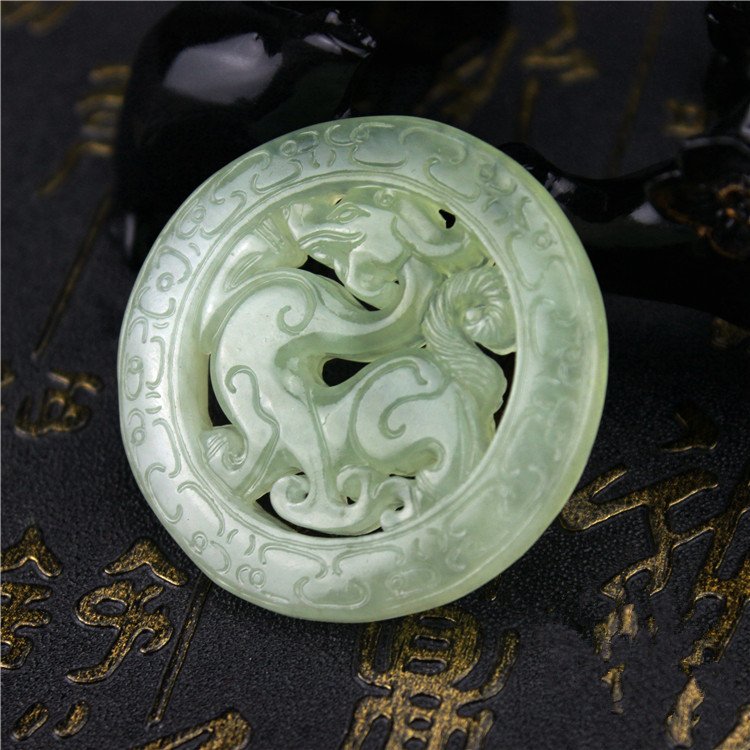 Blue twin dragon jade pendant for energy balance and harmony.