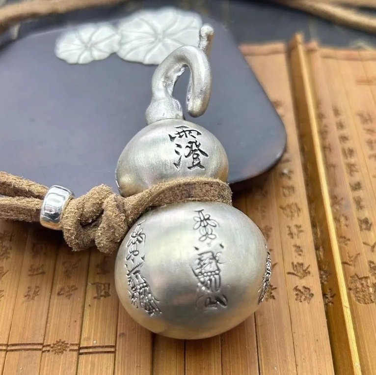 Blue celestial balance necklace charm with emerald card balance, artisan jewelry.