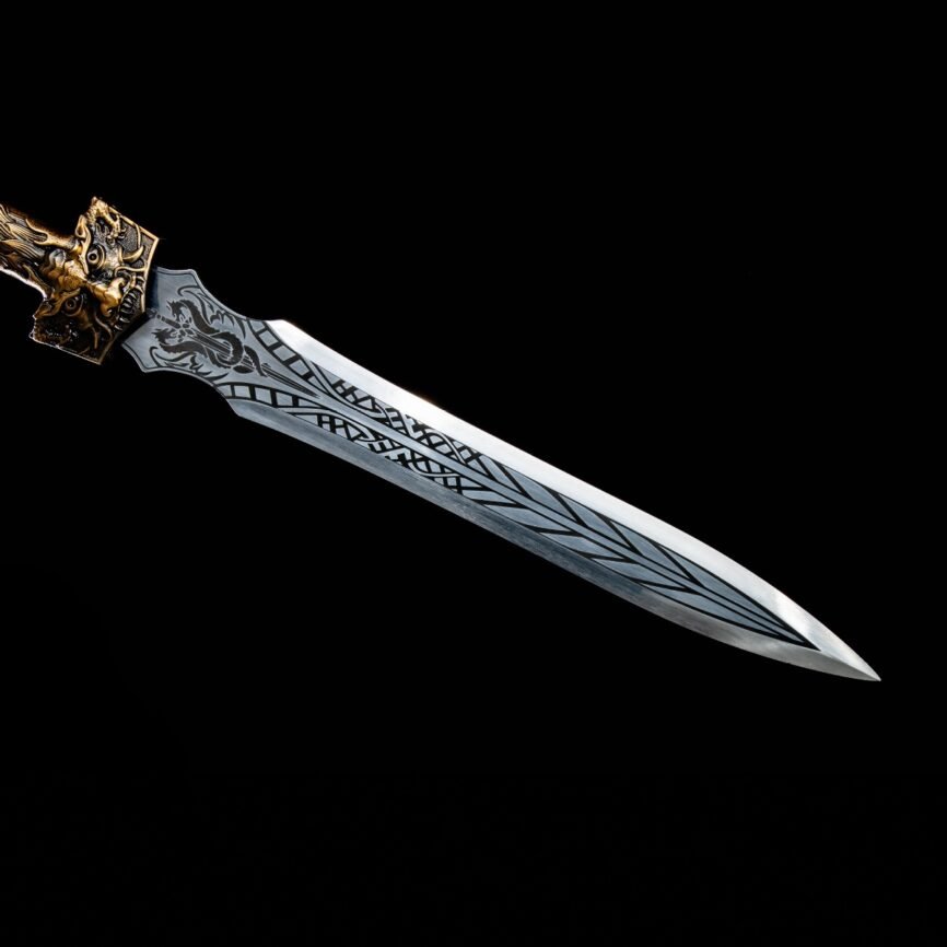 Blue dragon emerald pirate sword pendant with celestial charm.