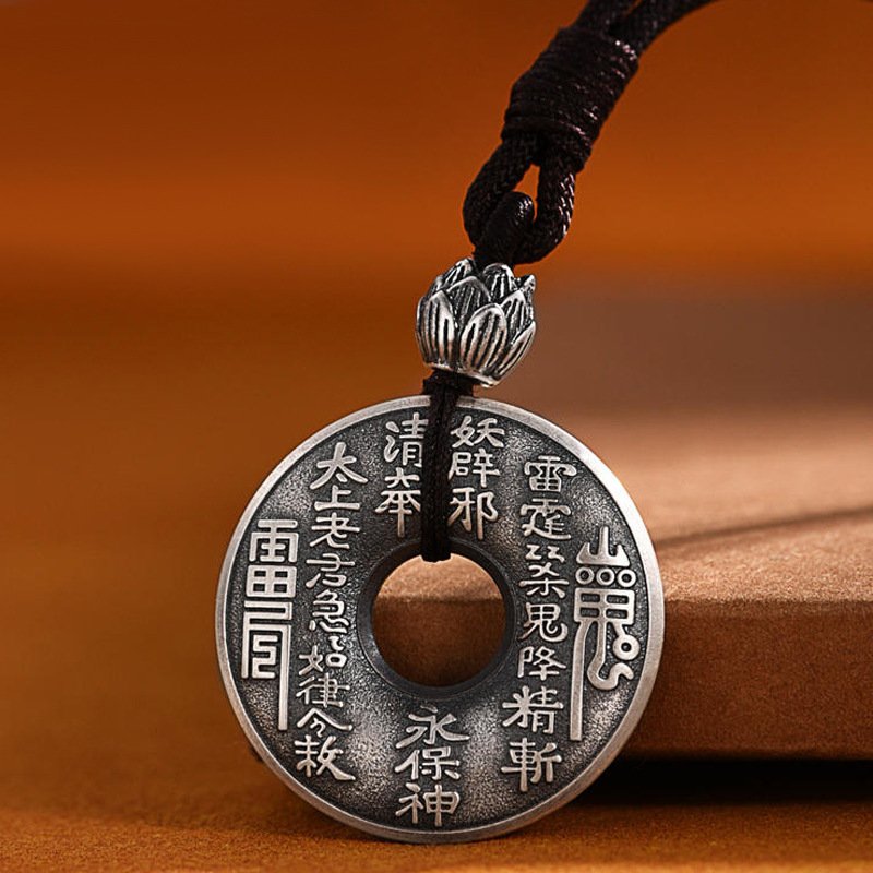 Blue celestial metal pendant, Ancient Chinese guardian charm for safety and strength.